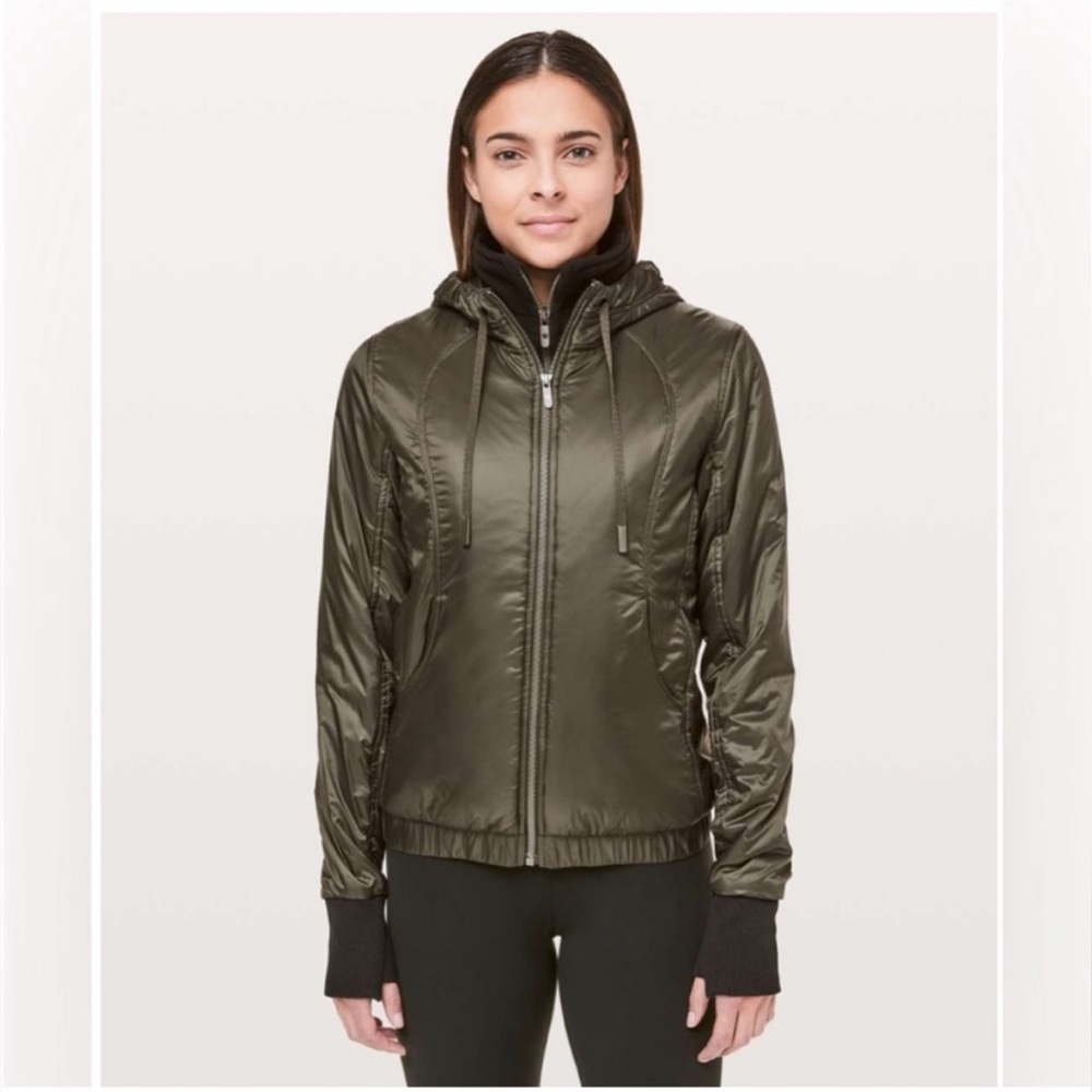 Lululemon Scuba Hoodie Glyde Dark Olive Green Size 2 Puffer Jacket No Liner